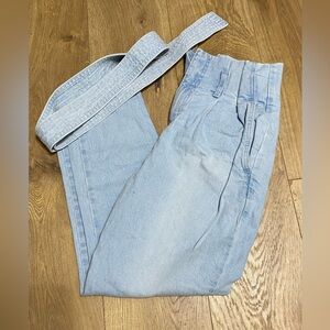 A new Day paper bag high waisted light wash with tie belt jeans